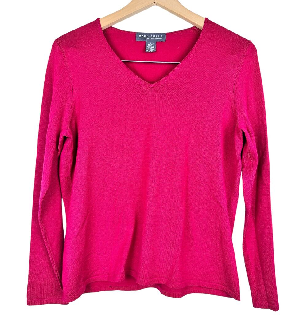 Mark Shale Women's Sz: L 80% Silk Knit Blend V-Neck Sweater Raspberry Red Pink